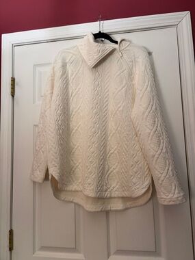 Lou & Grey Cream Embossed Asymmetrical Zip/collar Sweatshirt